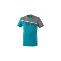 5-C T-Shirt oriental blue melange/grau melange/wei